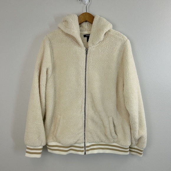 Torrid Jacket Womens 1 Varsity Bomber Hooded Full Zip Sherpa‎ Ivory Outdoors - Picture 1 of 12